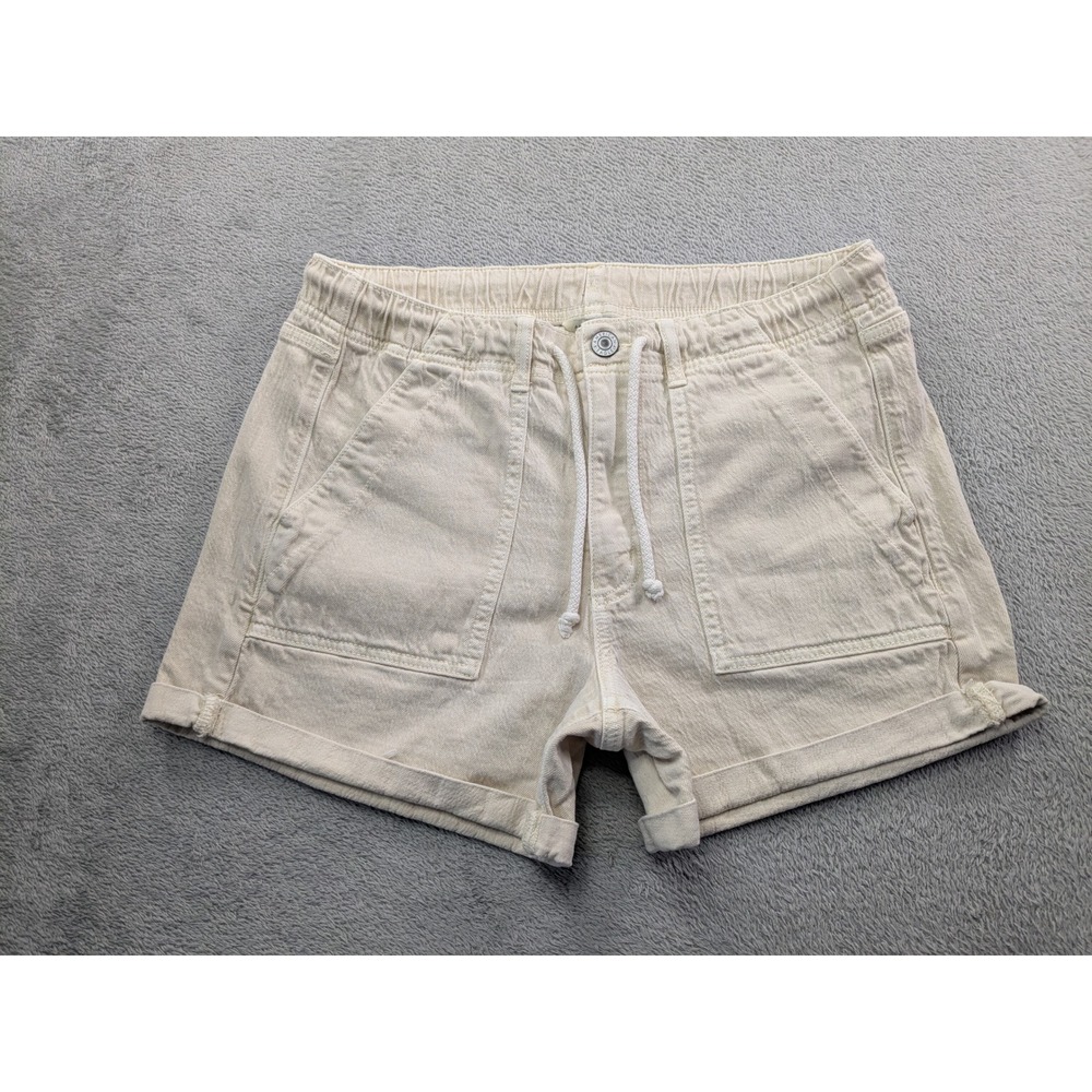 American Eagle Womens Cream Stretch Drawstring Denim Shorts Size 12 Off White